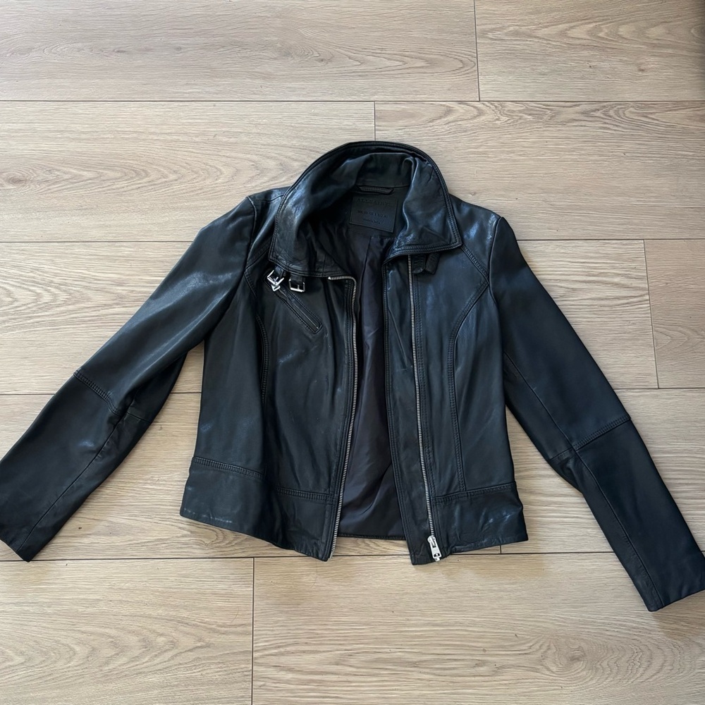 ALLSAINTS Black Goatskin Leather Zip Jacket